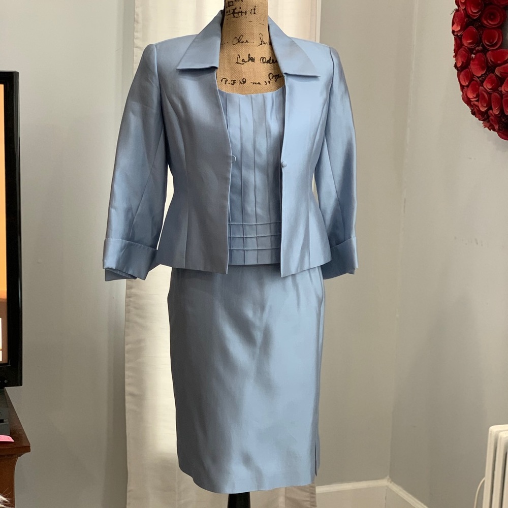 Talbots 3-piece silk blend blue skirt suit size 4 - Picture 6 of 8